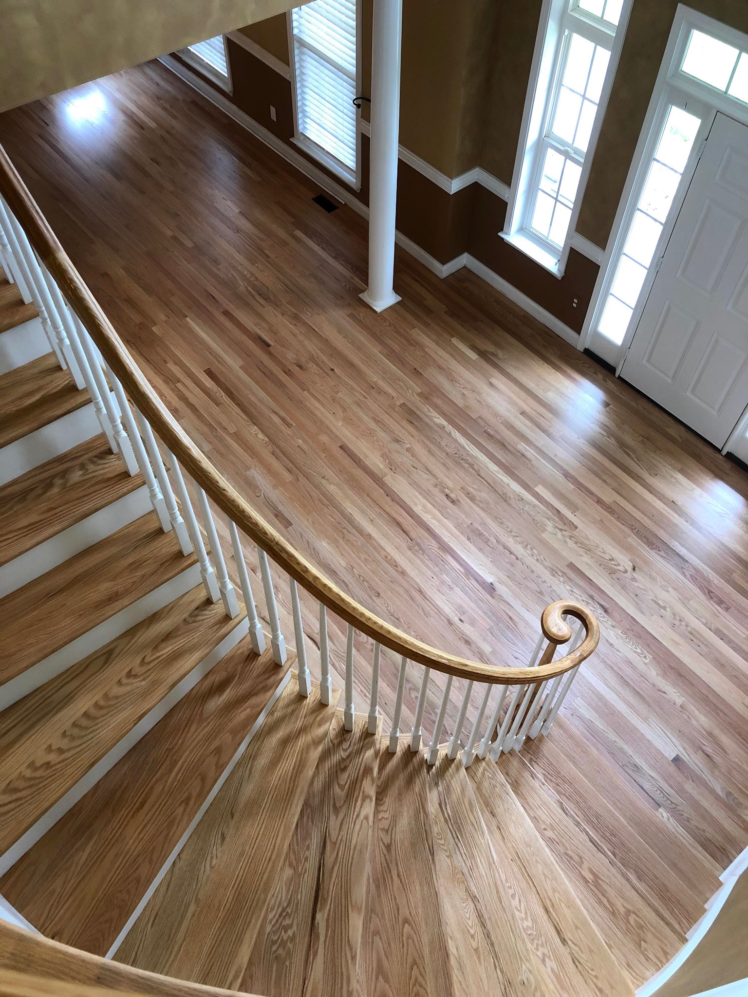 Refinished red oak hardwood staircase and foyer – Lake Norman NC