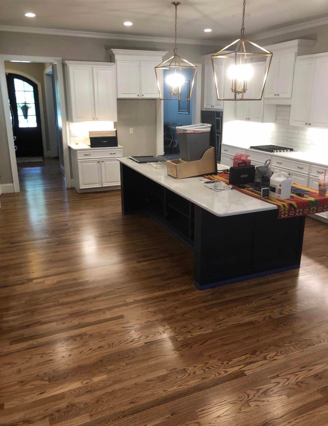 Refinished hardwood floors in luxury kitchen – Lake Norman NC